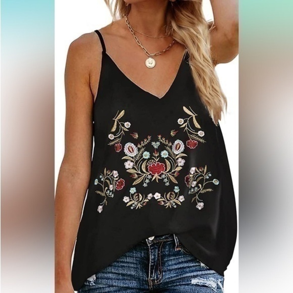 Women's Boho Floral Embroidered Tank Top